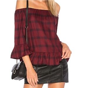 BB Dakota off the shoulder plaid shirt